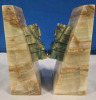 2 Heavy Marble Book Ends With Aztec Tiki Mayan Sculptures On Front Faces | Measures 3" x 2.5" x 7" - 4