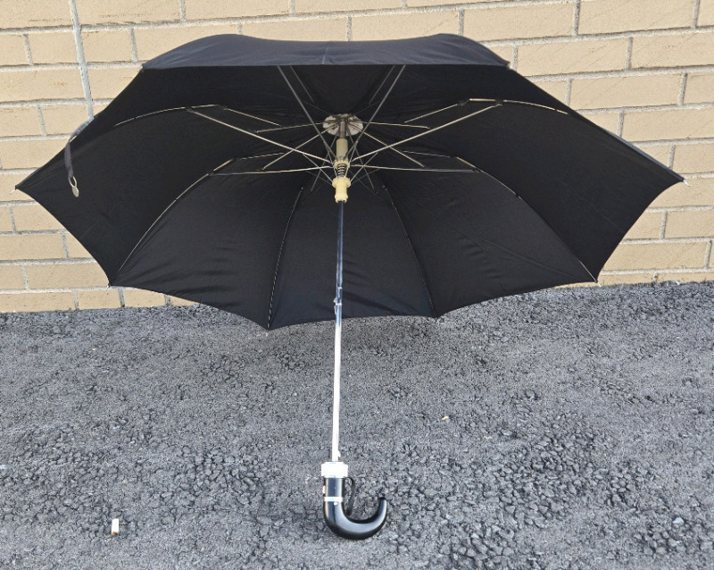 Black Umbrella With Hard Plastic Curved Handle For Hanging | Extends 25" Long