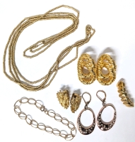 Gold and Rose Gold Tone Finds : Earrings, 7.5" Bracelet, 56" Long Necklace with Fine Gold Tone Metal Beads & Teeth Grills