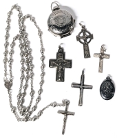 Vintage Crosses, Crucifix, Rosary, Pendant & The Neatest 4-Portrait Pop-Open Locket You've Ever Seen! | 2 Stamped 925 / Sterling