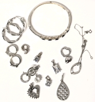 Gorgeous Stamped 925, Italy, Sterling, Plated & Silver Tone Treasures incl Sterling Bracelet w Lab Sapphires, Pendants, Charms & Earrings