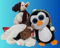 3 New/As-New Winter-Themed Plush Toys | Aurora Holiday Nappers "Esmeralda", TY Beanie Boos "Penelope" & TY Attic Treasures Attic Collection "Chillings" | Up to 9.5" Tall.