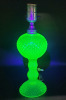 Vintage Vaseline Uranium Glass Westmoreland English Hobnail Lamp . Measures 12" Tall . Appears to have been converted from oil lamp to electric Lamp . Original Bottom Glass has not been Altered. No chips or cracks . Tested Working.