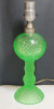 Vintage Vaseline Uranium Glass Westmoreland English Hobnail Lamp . Measures 12" Tall . Appears to have been converted from oil lamp to electric Lamp . Original Bottom Glass has not been Altered. No chips or cracks . Tested Working. - 2