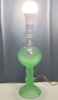 Vintage Vaseline Uranium Glass Westmoreland English Hobnail Lamp . Measures 12" Tall . Appears to have been converted from oil lamp to electric Lamp . Original Bottom Glass has not been Altered. No chips or cracks . Tested Working. - 8