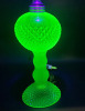 Vintage Vaseline Uranium Glass Westmoreland English Hobnail Lamp . Measures 12" Tall . Appears to have been converted from oil lamp to electric Lamp . Original Bottom Glass has not been Altered. No chips or cracks . Tested Working. - 9