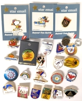 24 Vintage Souvenir Enamel Pins incl Skiing, Snoopy, Mickey, Austria, Lake Louise, Whistler, Gold Plated + | Up to 1.25" x 0.8"