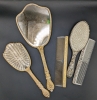 Vintage Ladies Vanity Set Pieces | Matching Brush, Mirror, Comb & Mirror + Comb Combo, & Stratton England Powder Compact | 14" at Longest - 5