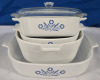 Set Of 5 | Corning Ware Dishes 1 With Lid | Ranging in Size From 700ML -2.5L Biggest Dish Measures 12" x10.5" x 2.5" * No Chips Or Cracks/ Needs To Be Cleaned *