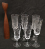 Teak Candle Holder 12" Tall + 6 Pinwheel Crystal Champagne Flutes 6.75 & 8.25" Tall