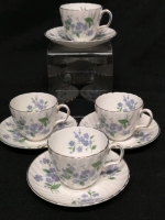 4 Vintage Demitasse Royal Adderley Cups & Saucers - Forget Me Not pattern