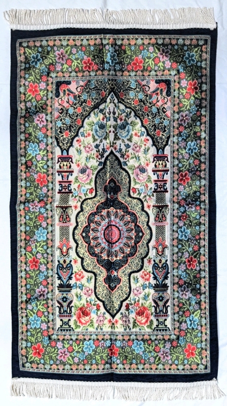 Gorgeous New Tasseled Floor Rug with Intricate Embroidery in Metallic Thread | 46" x 26" | Made in Turkiye / Turkey