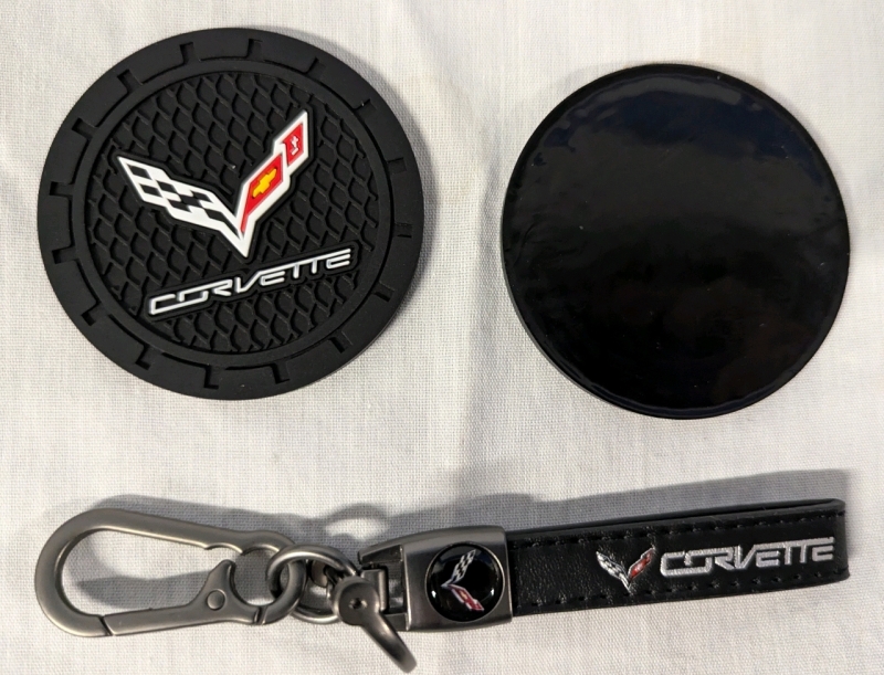 New Corvette Cup Holder Coasters and Keychain. Coasters 2.7" Diameter.