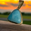 14K Gold Larimar Pendant Stamped