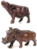 Vintage Carved Wooden Water Buffalo & Warthog Figures | 3.6" Tall ea - 2