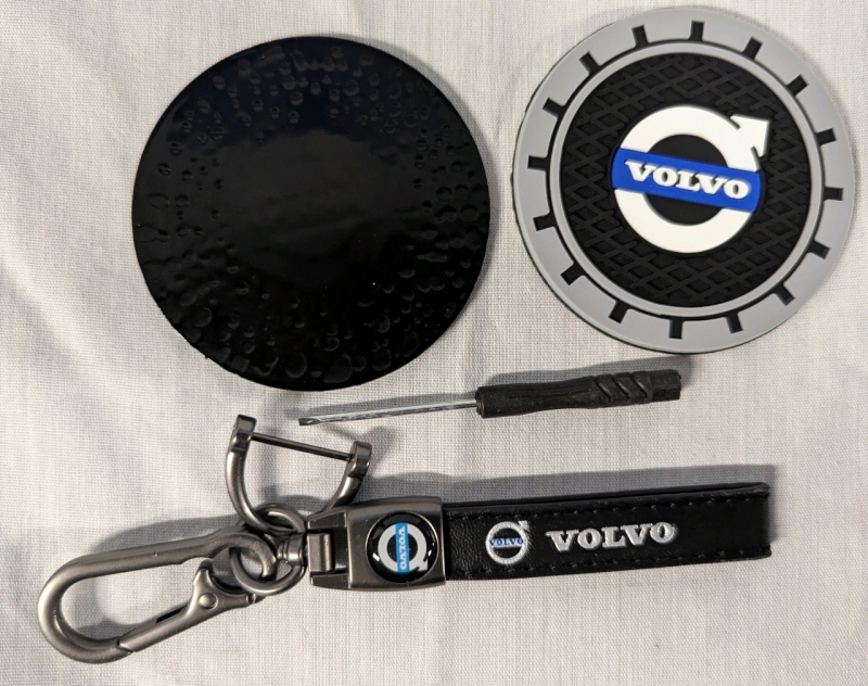 New Volvo Cup Holder Coasters, Keychain & Flathead Mini Scredriver Coasters 2.7" Diameter.