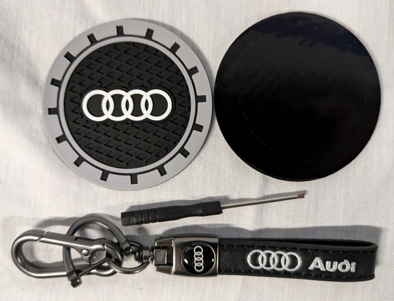 New Audi Cup Holder Coasters, Keychain & Flathead Mini Scredriver Coasters 2.7" Diameter.