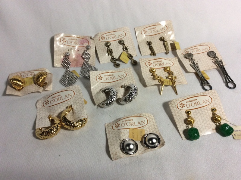 10 Pr Vintage D&rsquo;ORLAN Earrings Silver & Gold Tone