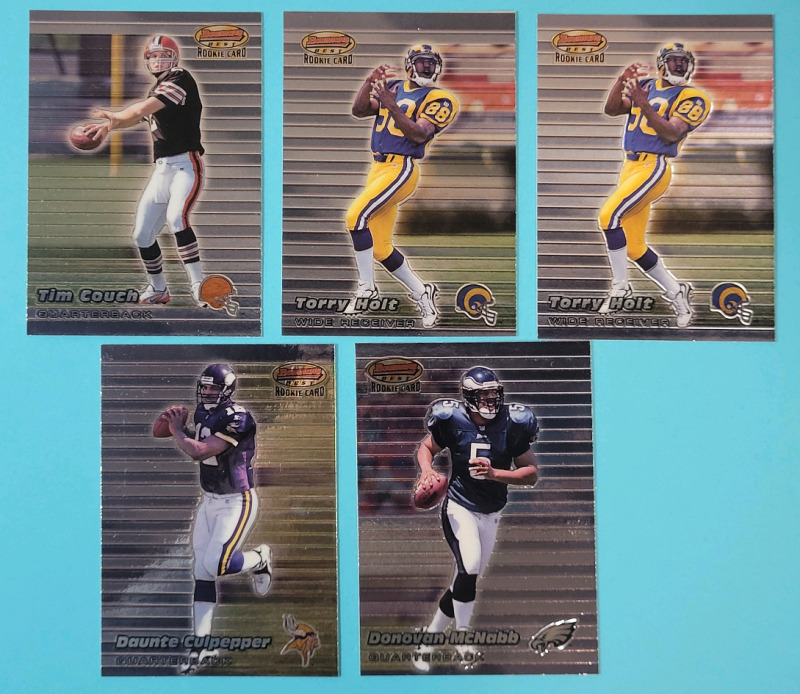 1999 Topps Bowmans Best NFL Football Rookie Trading Card Lot . Torry Holt ×2 , Daunte Culpepper , Donovan McNabb & Tim Couch