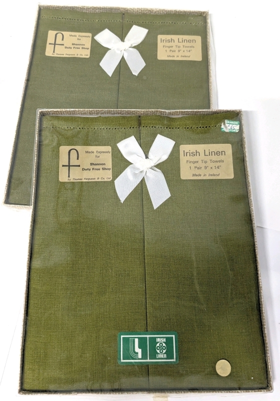 2 Pairs Vintage (New Old Stock) Irish Linen Fingertip Towels in Original Packaging | 9" x 14"