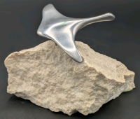 Signed Vintage Hoselton Canada Aluminum Abstract Goose / Manta Ray with Swivel on Granite Rock Base | 5.75" x 3" x 4.5" Tall