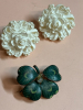 Antique Four Leaf Enamel Clover Pin Celluloid Carved Earrings - 2