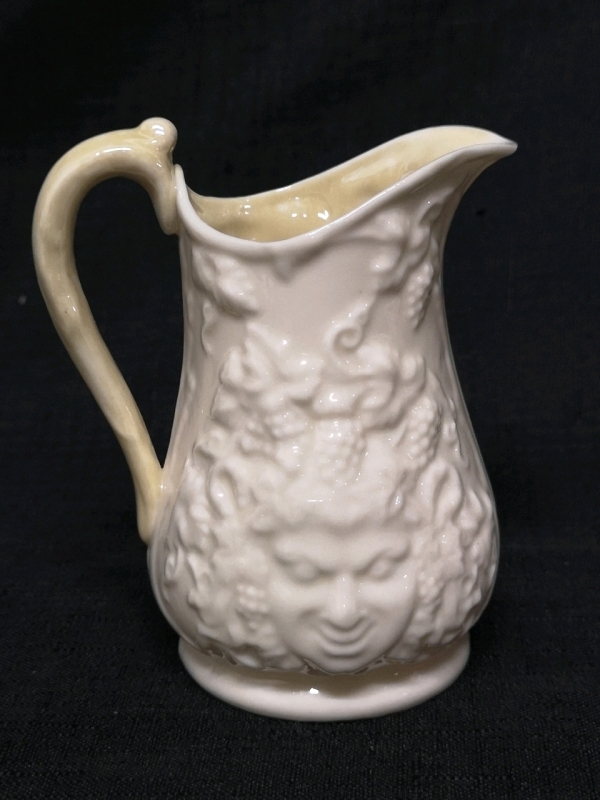 Vintage Belleek Bacchus and Grapes Creamer 4.5" T, Black Mark 1926-1946