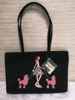 New Sydney Love Black Handbag with French Pink Poddles 14" Long & 8.5" Tall