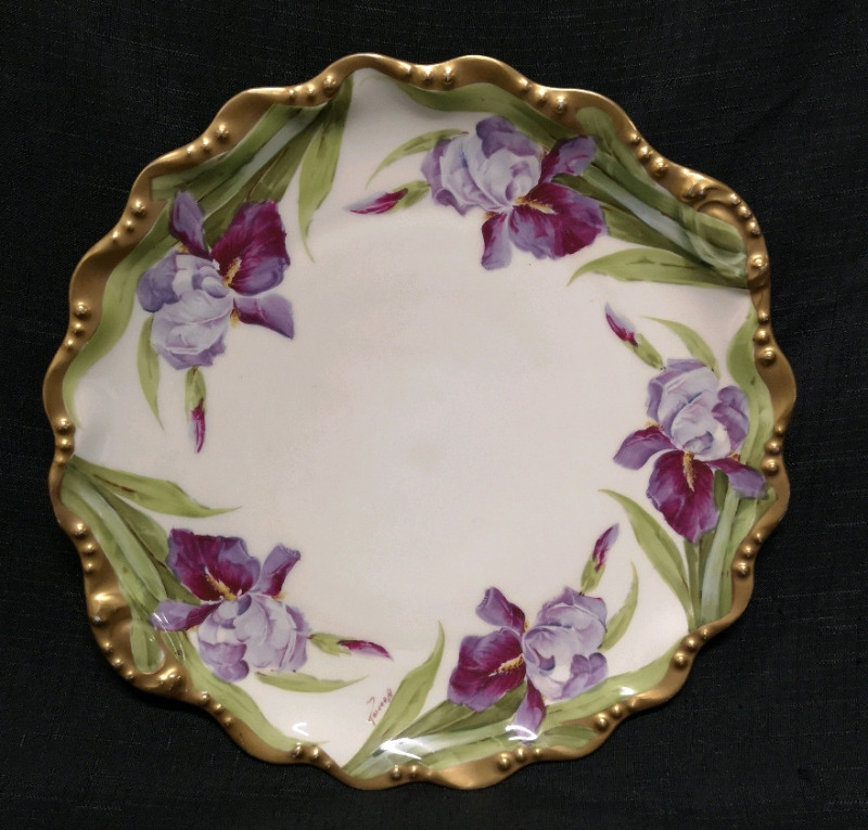 Vintage 12" Limoges Charger Plate Iris Pattern Hand- Painted signed