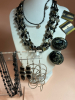 Mother of Pearl Black Bead Necklace Black chain Earrings