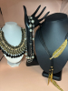 Statement ZARA Wide Clloar Necklace Rhinestone Feather + Pearl with Mesh Link Necklace