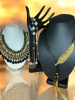 Statement ZARA Wide Clloar Necklace Rhinestone Feather + Pearl with Mesh Link Necklace - 2