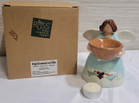 Angel Incense Burner in Sandstone with Candle in Original Box . Measures 5.5" tall