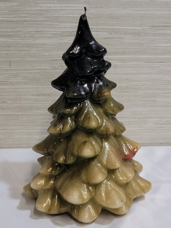 Christmas Tree Candle , Multi-Color . Made in Canada . Measures 9.5" tall