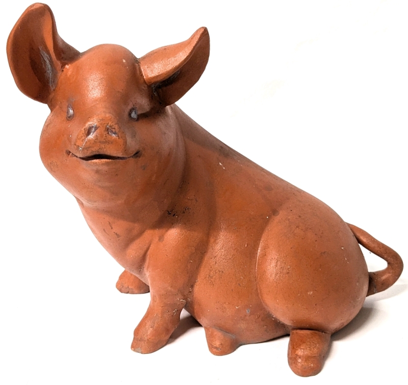 Vintage Terracotta Rustic Sitting Piggy Figure | 8.8" Tall