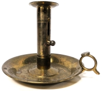 Vintage Brass Chamber Candle Holder with Ejector, Thumb Hole and Drip Tray | 5.75" Bottom Diameter x 5" Tall