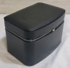 New - Danier Leather Jewelry Box with Manicure Kit . Measures 6"×4"×4" . Black leather outside with Tray, mirror , and manicure kit inside - 4