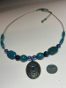 Lovely Blue Capped Bead Flexible Hard Wire Necklace with Blue Cab in Filigree - 3