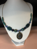 Lovely Blue Capped Bead Flexible Hard Wire Necklace with Blue Cab in Filigree - 5