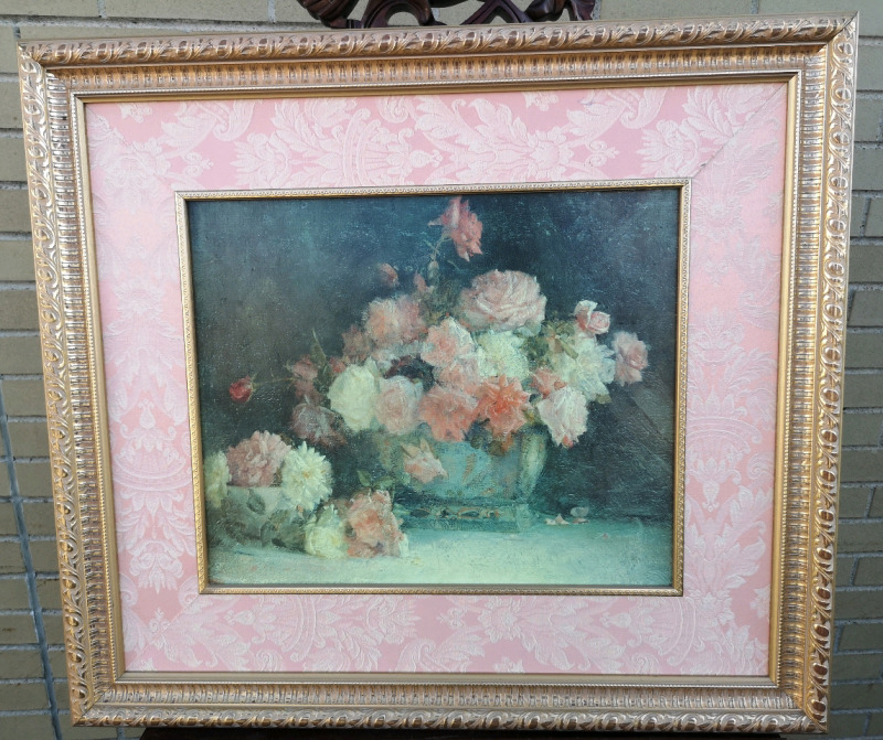 Vintage Framed Floral Print 28 by 25"