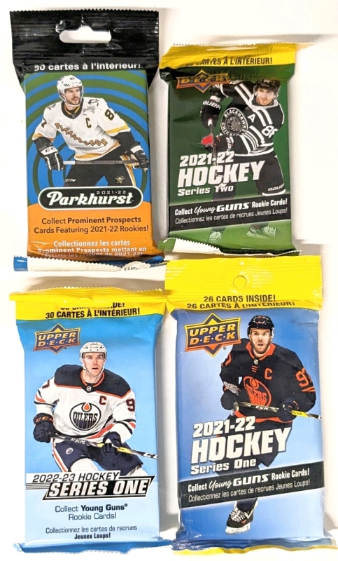 4 New Sealed Upper Deck + Parkhurst NHL Hockey Card Packs | '21-22 Parkhurst, '21-22 Hockey Series One & Two, '22-23 Series One