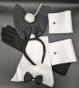 New 7pc Bunny Costume Set - Rabbit Ears Headband, Long Black Gloves, Bow Tie Collar, Cuffs and Tail Accessories Kit - 4