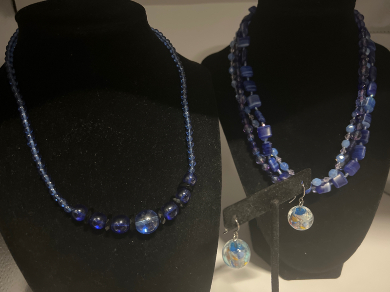 Wrap yourself in Blue Necklaces + Art Glass Fish Bowl Earrings