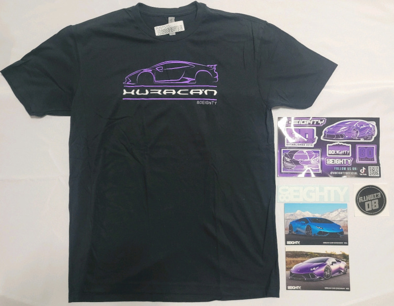 80Eighty Etch Huraca'n T-Shirt & 80Eighty Stickers and Postcards - New