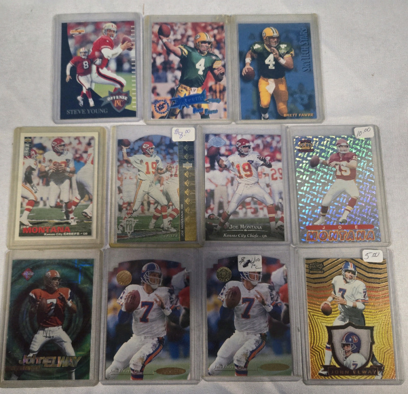 1990's NFL Quarterback Trading Card Singles | Young, Faire, Montana & Elway | * With Protective Sleeve * 11 Cards Total