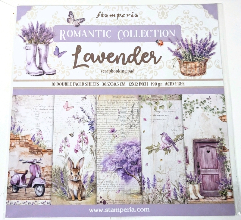 New Stamperia Lavender Scrapbooking Pad | 10 Double-Faced Sheets 12" x 12" ea, Acid-Free