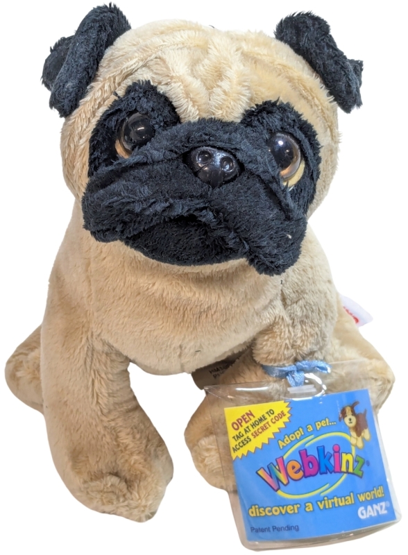 New [Retired] Ganz WEBKINZ Plush Pug (HM105) with Sealed Secret Code | 6" Tall