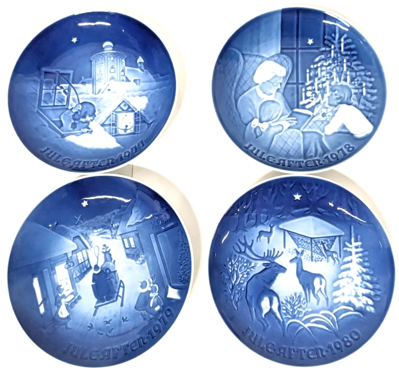 4 Vintage 1977-1980 Bing and Gr&oslash;ndahl Copenhagen Porcelain Decorative Christmas Yule/Jule Plates | 7.1" Diameter ea