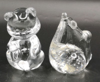 2 Vintage Glass Paperweights - Fenton Bear & Mouse 3.5" Tall