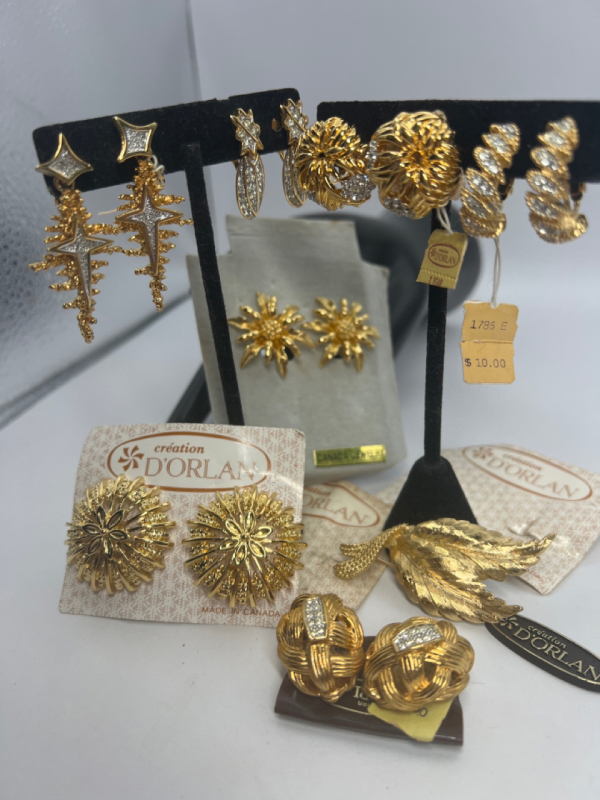 Vintage D&rsquo;Orlan Double Leaf brooch Rhinestone Earrings